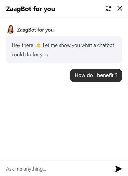 Example of an AI chatbot interface by ZaagBot